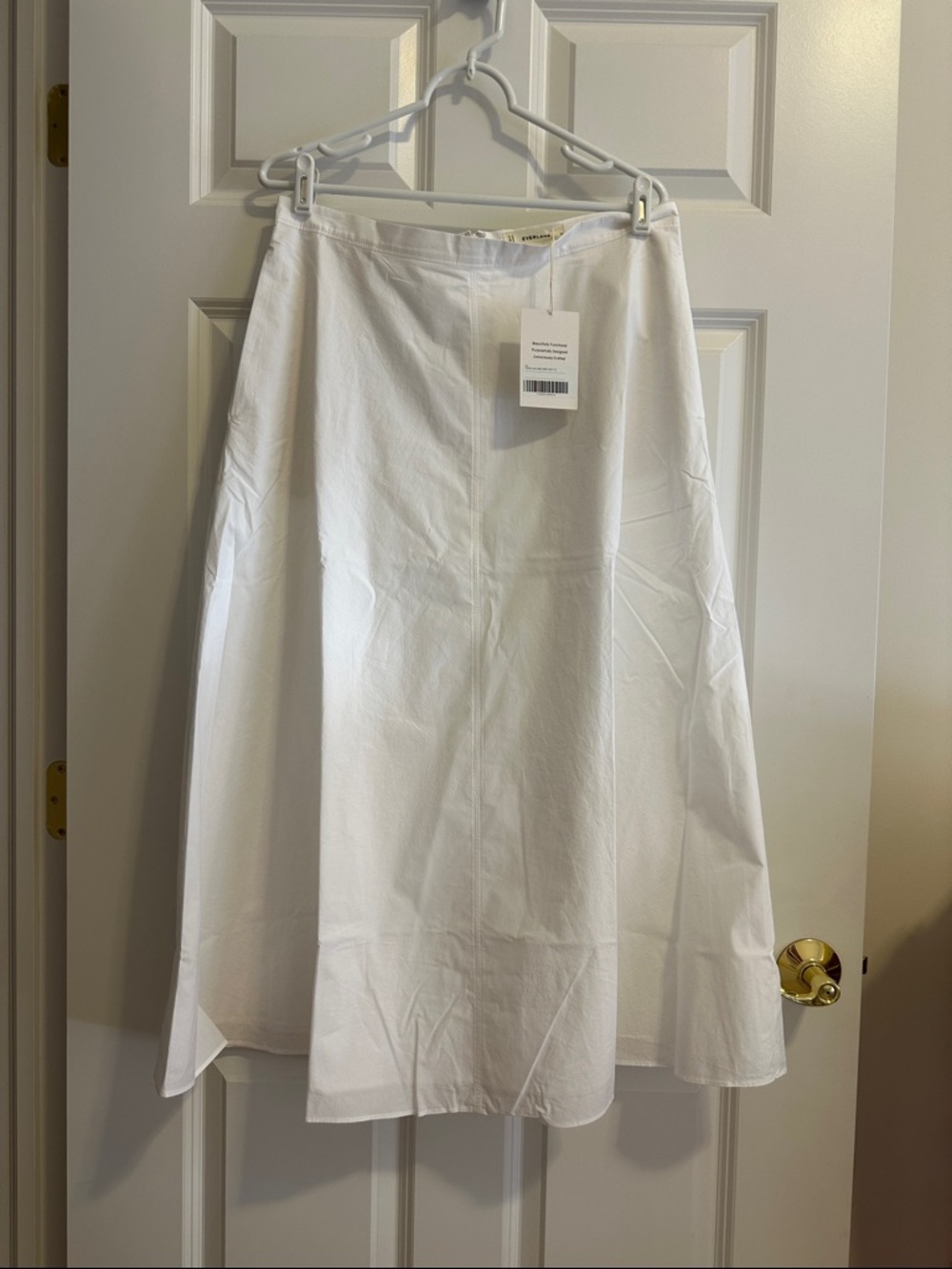 Everlane Women's Midi Skirt in Ultrasoft Cotton in White, Size 10